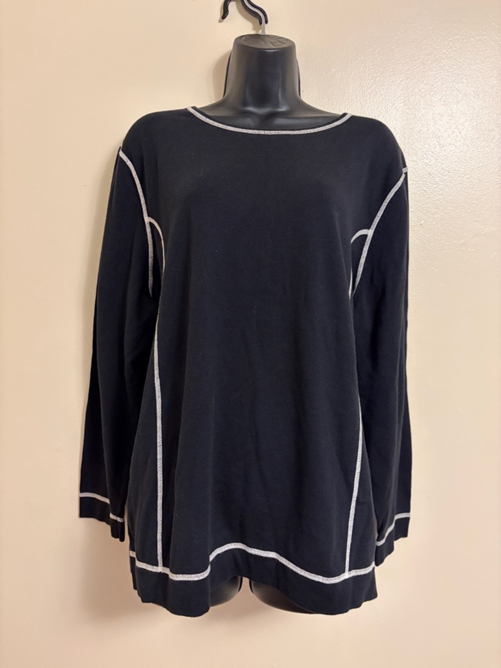 Talbots Black Crewneck Sweater with Light Contrast Stitching